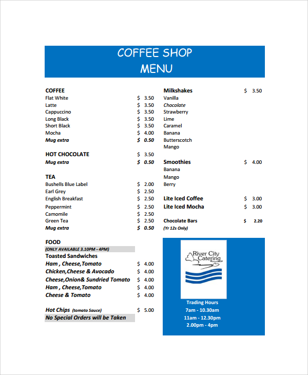 FREE 7+ Sample Coffee Menus in PDF