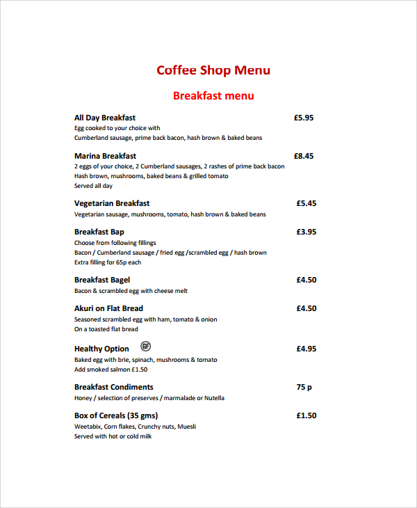 FREE 7+ Sample Coffee Menus in PDF