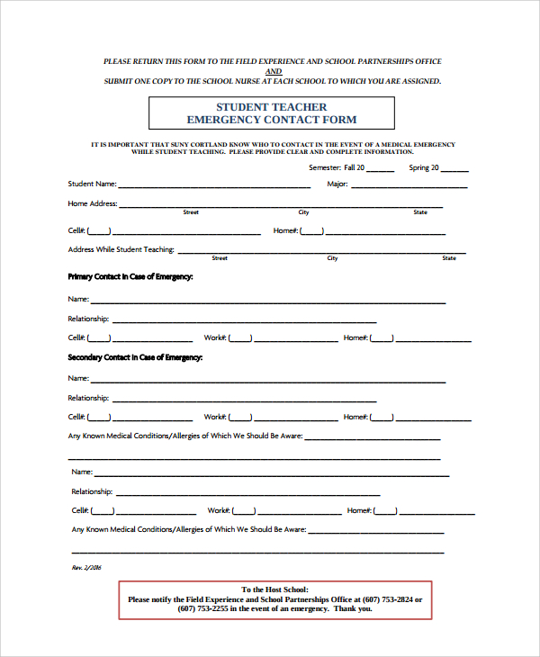 FREE 8+ Emergency Contact Form Samples in PDF MS Word