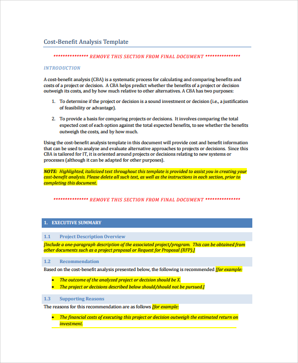 FREE 10+ Sample Cost Benefit Analysis Templates in PDF MS Word Excel