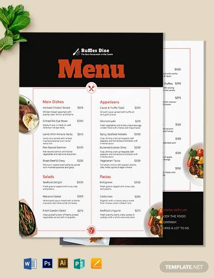 FREE 23+ Sample Dinner Menu Templates in PDF | MS Word