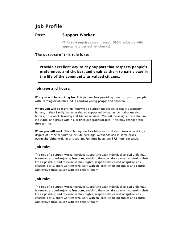 Job Profile Sample Format PDF Template