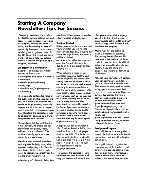 FREE 9+ Sample Company Newsletters in PDF PSD HTML MS Word