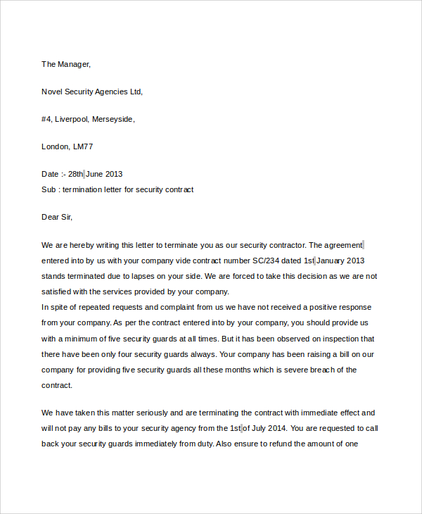 FREE 9+ Sample Contract Termination Letter Documents in MS Word