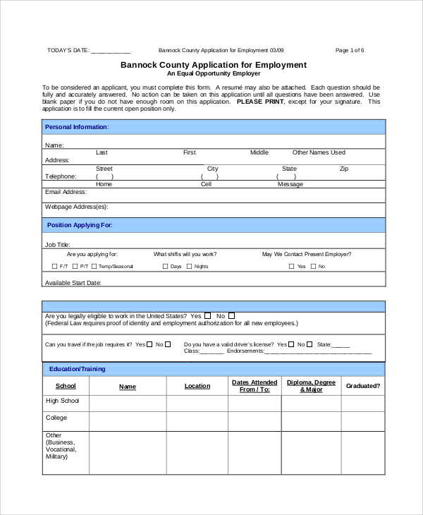 FREE 7+ Employment Application Form Samples in PDF