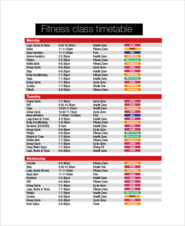 FREE 7+ Sample Class Timetable Templates in PDF MS Word