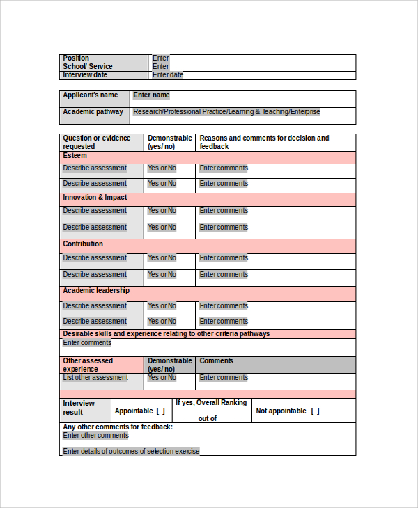 FREE 6+ Sample Interview Assessment Forms in PDF MS Word