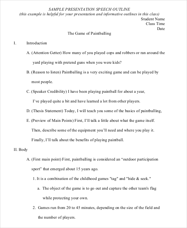 FREE 8+ Sample Speech Outline Templates in PDF MS Word