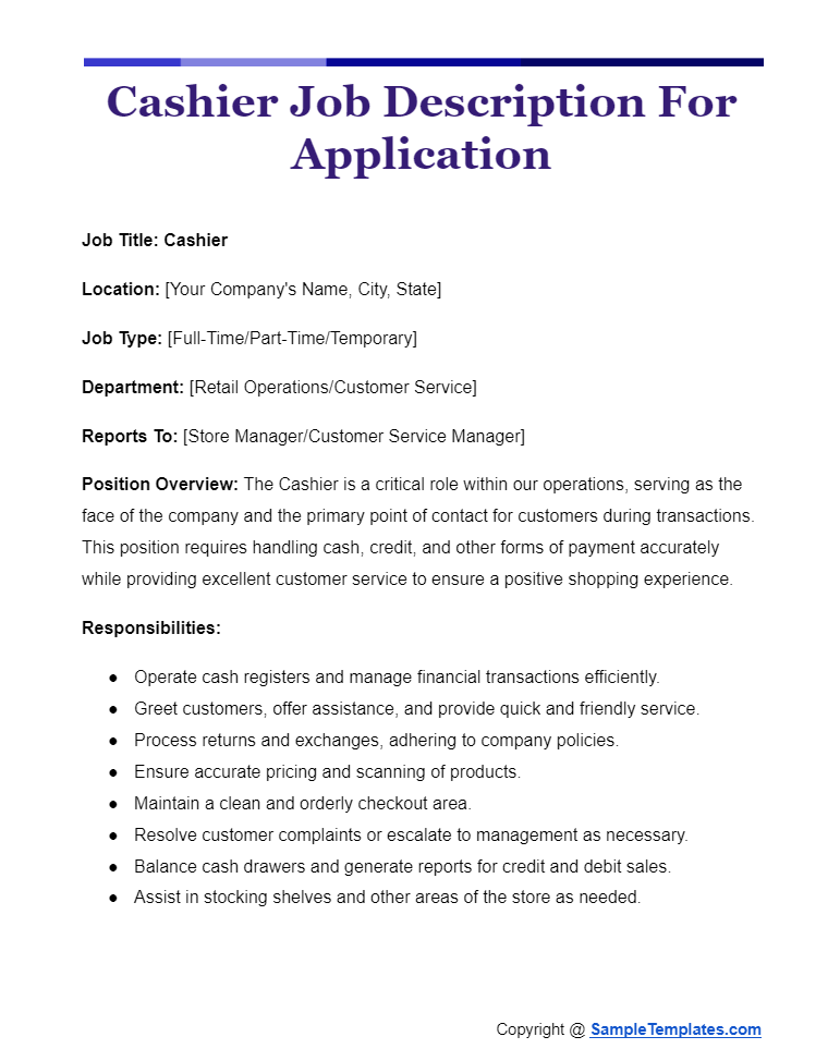 FREE 15+ Sample Cashier Job Descriptions in PDF, Word