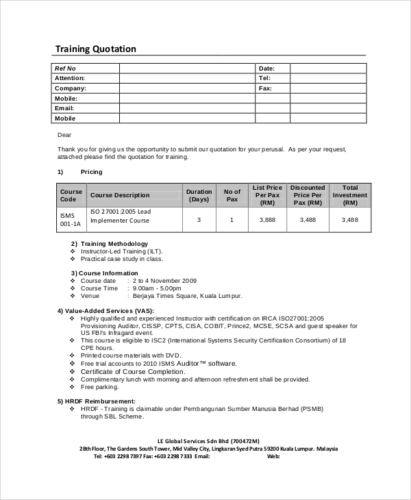 FREE 11+ Sample Price Quotations in PDF