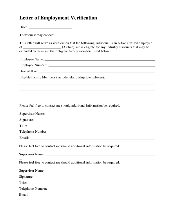 FREE 7+ Sample Employment Verification Letter Templates in PDF MS Word