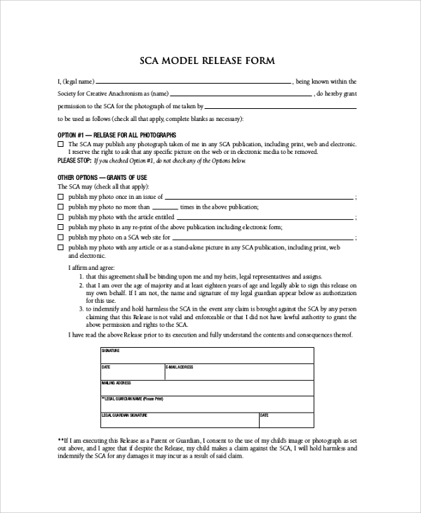 FREE 9+ Sample Model Release Forms in PDF MS Word