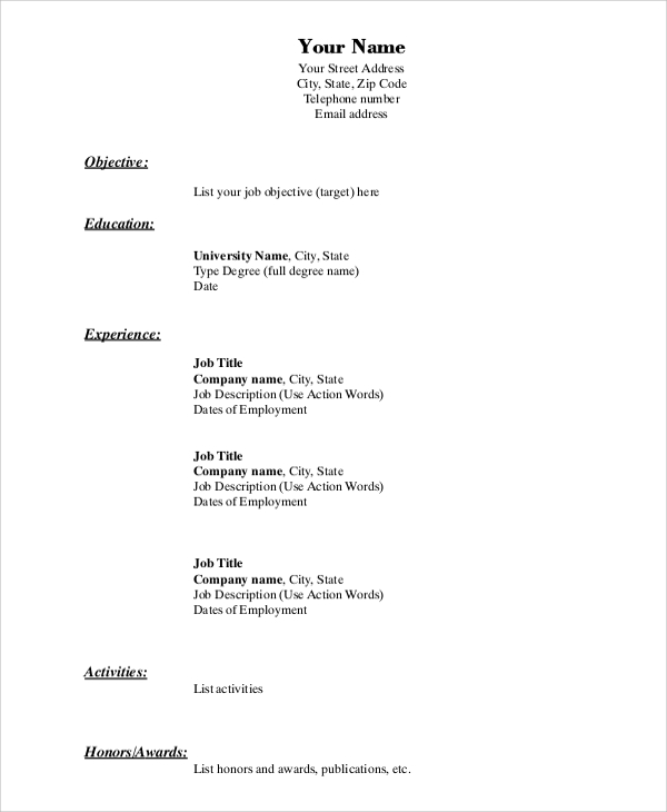 FREE 8+ Resume Format Samples in MS Word PDF