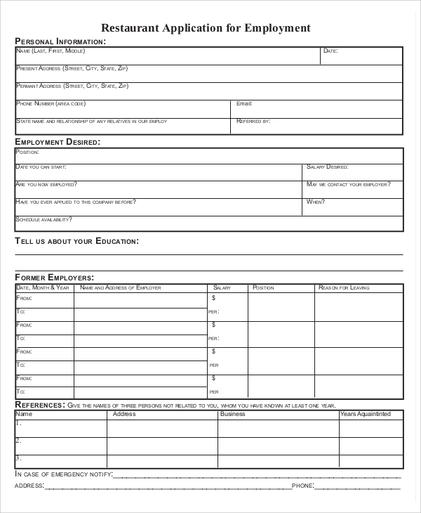 FREE 9+ Sample Employment Application Templates in MS Word PDF