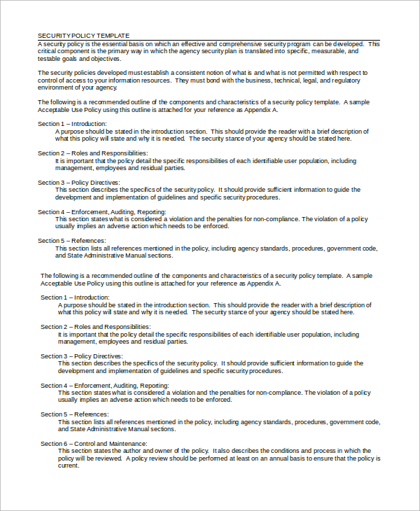 FREE 8+ Security Policy Samples in MS Word PDF