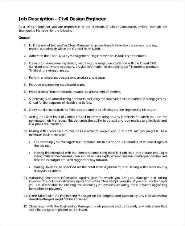 FREE 8+ Sample Civil Engineer Job Description Templates in PDF MS Word