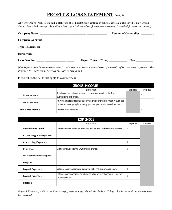 FREE 9+ Sample Profit and Loss Forms in PDF MS Word
