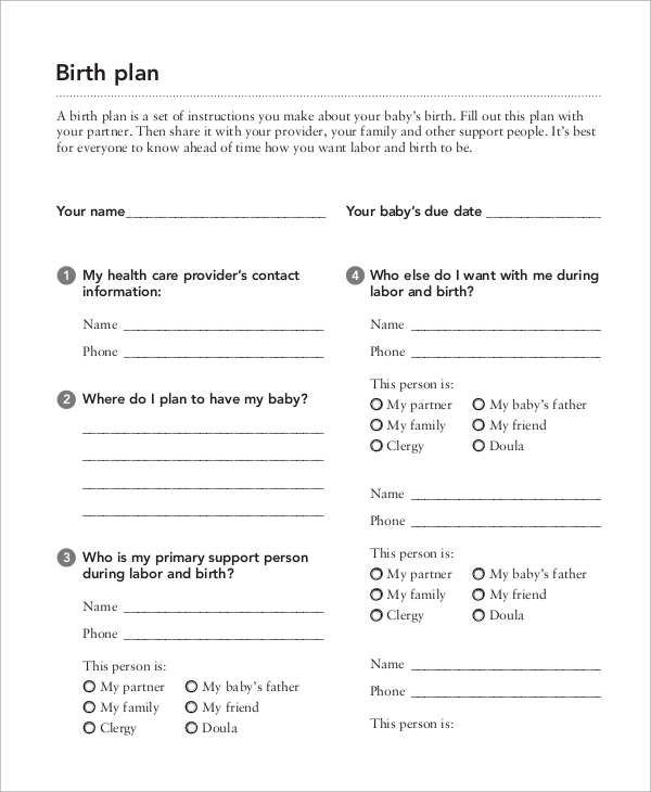 FREE 11+ Birth Plan Samples in MS Word PDF