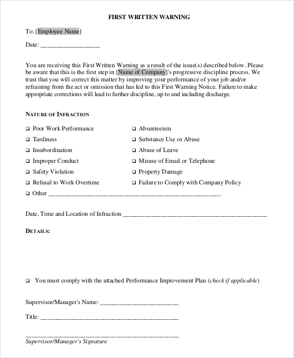 Sample Warning Letter For Violation Of Company Policy