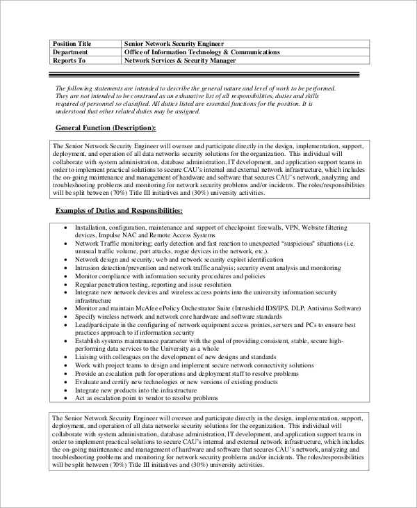 FREE 10+ Sample Network Engineer Job Description Templates in MS Word PDF