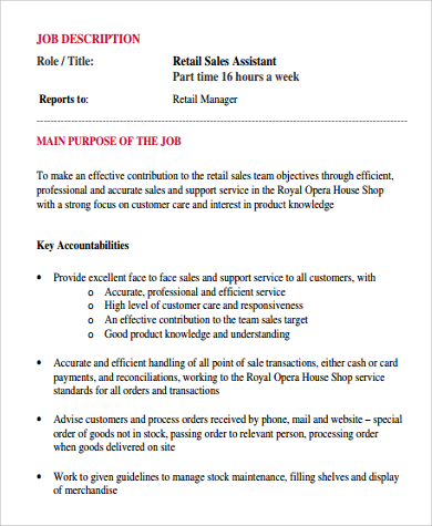 Sample Sales Assistant Job Description 9 Examples In Pdf Word