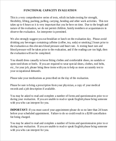 Printable Functional Capacity Evaluation Sample - prntbl