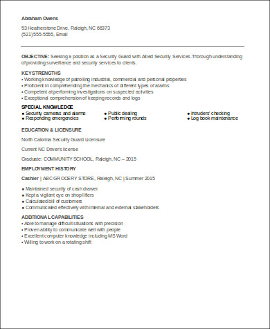 A security guard resume objective is a section in your resume that states your career goals for the role you're applying to. FREE 8+ Sample Security Officer Resume Templates in MS ...