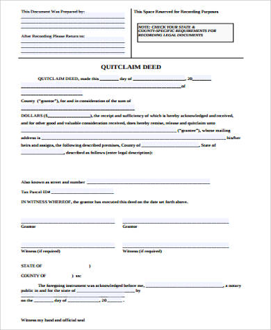 FREE 7+ Sample Quick Deed Forms in MS Word | PDF