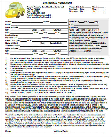 Car Rental Agreement Sample | HQ Template Documents