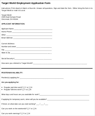 FREE 6+ Sample Target Job Application Templates in MS Word | PDF