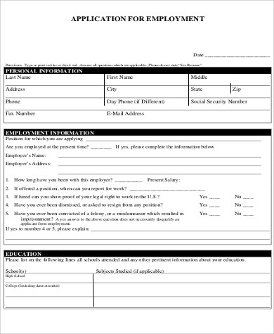 FREE 21+ Sample Printable Job Application Templates in PDF | MS Word