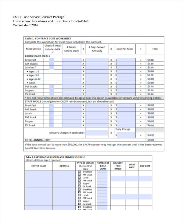 FREE 8+ Contract Food Service Samples in MS Word PDF Google Docs