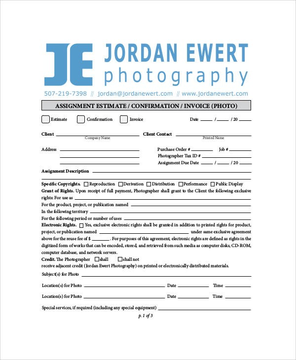 FREE 9+ Sample Photography Invoice Templates in MS Word PDF