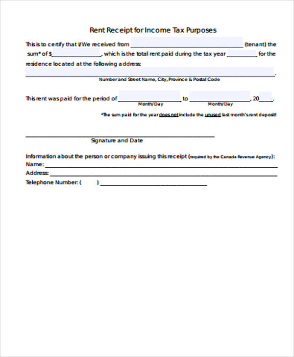 FREE 7+ Receipt for Rent Samples in MS Word PDF