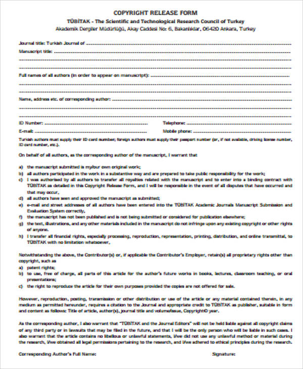 FREE 9+ Sample Copyright Release Forms in MS Word PDF