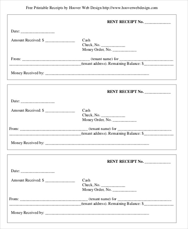 FREE 7+ Printable Rent Receipt Samples in MS Word PDF