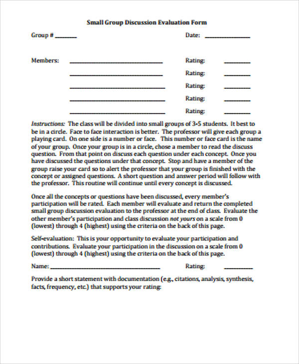 FREE 7+ Sample Small Group Evaluation Forms in MS Word PDF