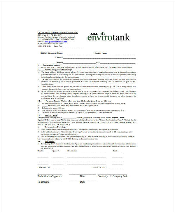 FREE 6+ Sample Order Confirmation Forms in MS Word PDF