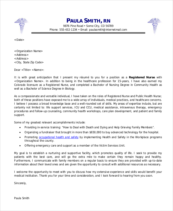 FREE 5+ Nursing Cover Letter Formats in MS Word PDF