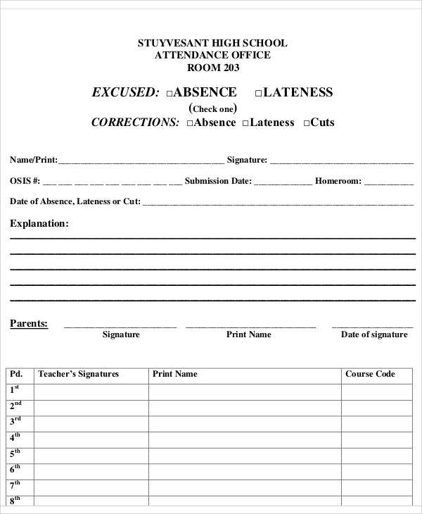 FREE 11+ Absence Note Samples in MS Word PDF