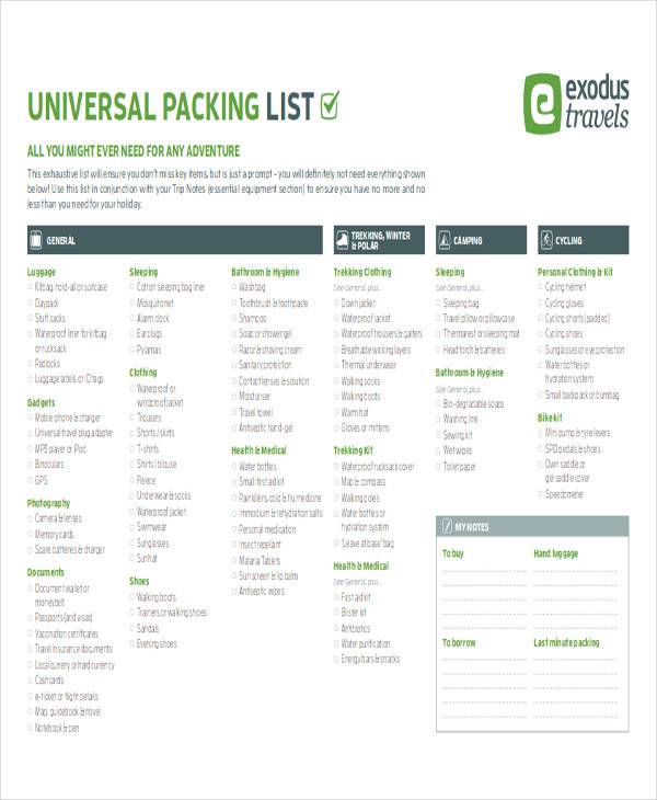Universal Studios Packing List Printable