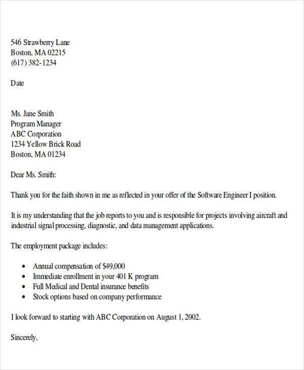 FREE 14+ Job Acceptance Letter Templates in PDF MS Word