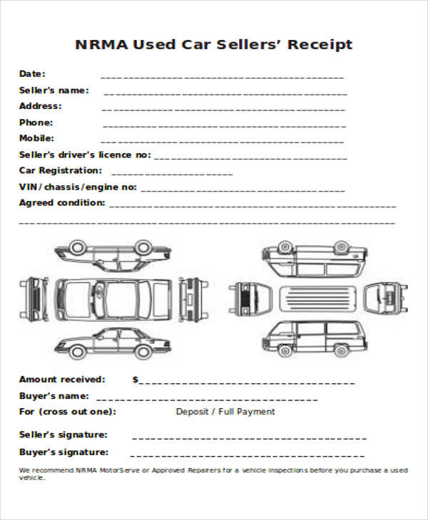 Nrma Used Car Receipt Template Great Receipt Forms