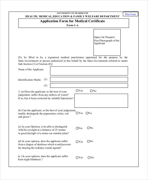 Medical Application Form Printable