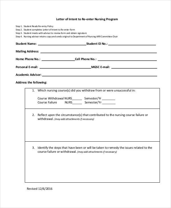 Phd Program Letter Of Intent Sample Letter of Intent