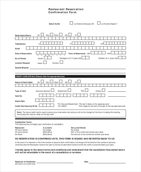 FREE 30+ Reservation Forms in PDF