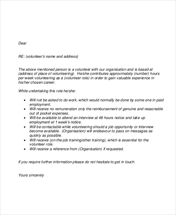 Letter Of For Volunteer Work Database Letter Template