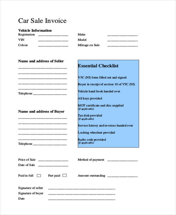 Car Dealer Invoice Invoice Template Ideas