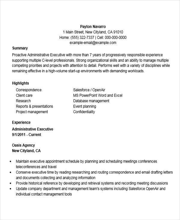 FREE 42+ Executive Resume Templates in PDF MS Word Pages