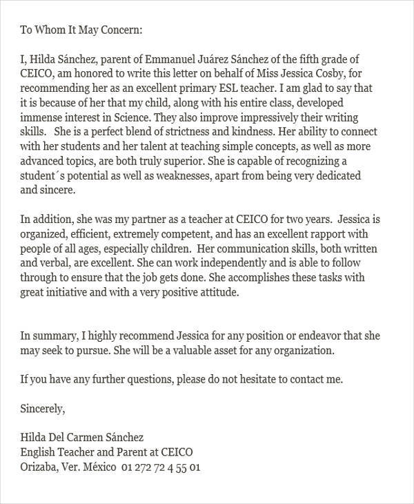 FREE 6+ Reference Letter for Teachers in MS Word PDF